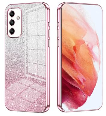 YUECXIN Cover per Samsung Galaxy A35 5G, Custodia da Donna Lucida in Colore Sfumato Brillantini Elettrolitico, Premio Ultra Sottile Molle Antiurto TPU Silicone Case, Rosa