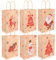 24 Pz Sacchetti Regalo di Natale Kraft, Euakee 6 Stili Stampa Squisita Sacchetti di Natale Goody con Manici, Alce, Albero, Babbo Natale, Sacchetti di Carta Kraft a Tema Campana per Feste, 21x15x8 cm