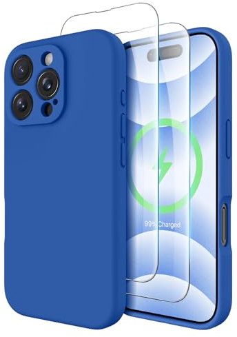 OTOFLY Compatible with iPhone 16 Pro Case with 2 Pack Screen Protectors, Compatible with MagSafe, Shockproof Military-Grade Protection, Magnetic Silicone 16 Pro Phone Case, Classic Blue