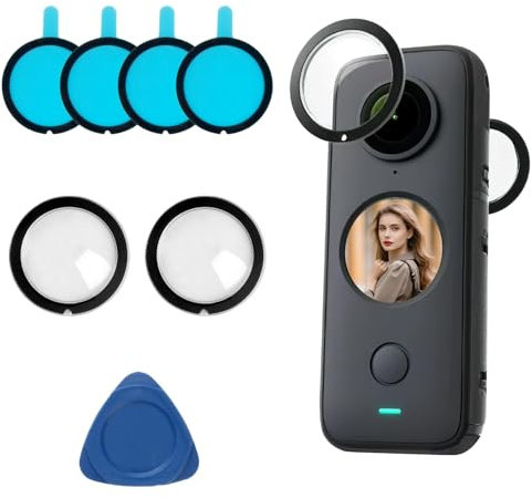 Premium Linsenschutz für Insta360 ONE X2,Dual Lens Guards für Panorama-Action-Kamera,Doppelschichtige AR/AF-Beschichtung,2 Stück 3D Drehbar Objektivschutz Zubehör für Sportkamera,Anti-Kratzen