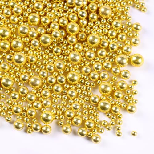 Gold Perle Zuckerstreusel Essbare Süßigkeiten Perlen 120g Mischgröße Backkuchen Dekorationen Eis Toppings und Cookie Dekoration Hochzeit Geburtstagsparty Chirstmas Zubehör