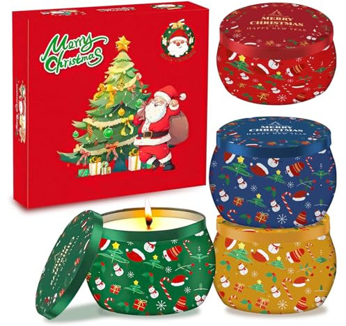 Kerzenset Weihnachten, 4 Stück Duftkerzen Geschenkset Natürliches Sojawachs Aromatherapie Kerzen Set für Frauen, 2,5 OZ Tragbare Reisekerzen für Stressabbau, Entspannen, Weihnachten, Geburtstag