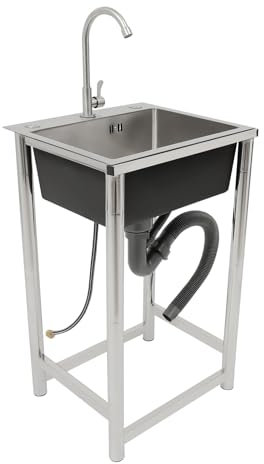 Edelstahl-Camping-Spüle Freistehende Edelstahl Spültisch Gewerbliche Spülbecken Edelstahl Küchenspüle küche spülbecken,mit Wasserhahn und Abflussrohr
