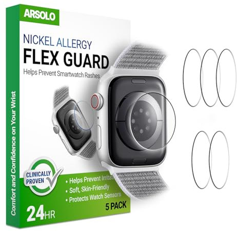 Arsolo Flex Guard Nickel-Metall-Allergie-Rückenschutz für Apple Watch [40/41 mm], verhindert Hautausschlag, Kontaktdermatitis, weiche Folie, Sensorschutz, Rückabdeckung für iWatch 40 mm/41 mm, 5 Stück