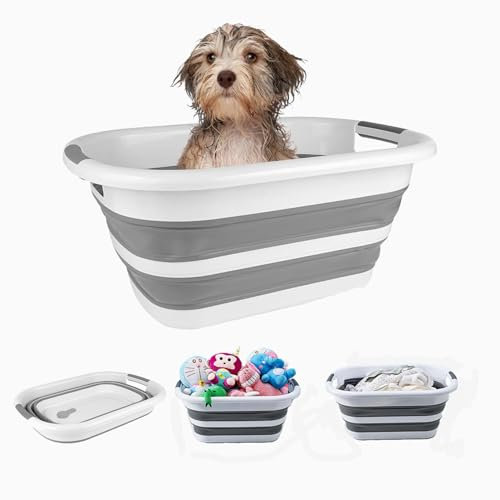 SHJOEE 40L Portable Peu Encombrante Piscine pour Chien Multi-Fonctionnel Panier de Rangement Pliable Panier à Linge Pliable Panier à Linge Pliable en Plastique Panier à Linge Portable