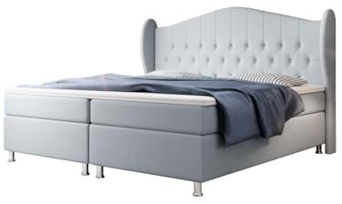 Designer Boxspringbett Angel 180x200 Doppelbett Polsterbett Bett mit Samtbezug und Chesterfield Kopfteil | Bezug: Samt | Farbe: Hellgrau | Härtegrad: H2 (bis 70kg)