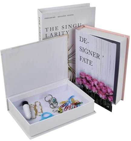 3 PCS Magnetic Decorative Fake Books, Fashion Fake Book Box, Stacked Hardcover Faux Books, Display Fake Books, Black White Decor Books with Storage Function, for Home/Coffee Table/Bookshelf/Office (B)