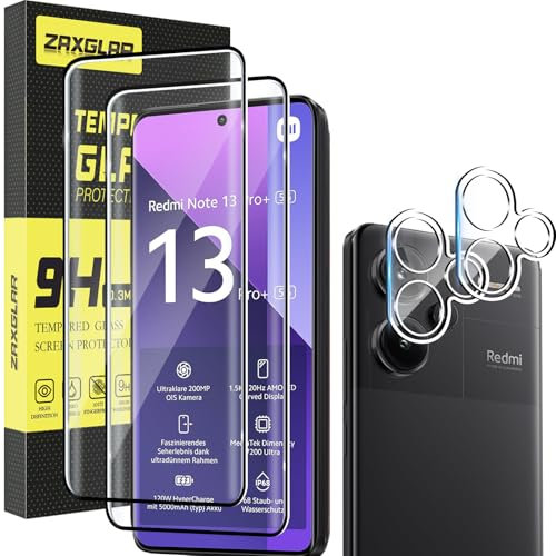 ZAXGLAR Protector Pantalla para Xiaomi Redmi Note 13 Pro Plus/13 Pro+ 5G Cristal templado,2 x Protectores de Pantalla + 2 x Protectores de Lente de Cámara,Sin burbujas y duradero