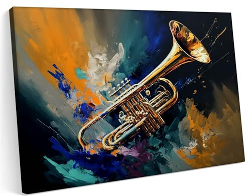 Printonia Leinwandbild m Bild auf Leinwand 70x50 Trompeten Trompeten Musik Abstrakte Kunst Klang