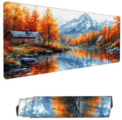 Grand Tapis de Souris 1600x800mm,Tapis de Souris Feuille d'érable Tapis Souris,Paysage Tapis de Souris Gaming,Tapis Bureau avec Base Antidérapante,sous Main Souris à Bords Cousus,Cadeau Femme Hs-500