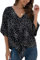 YGJIEGENG Women's Plus Size Chiffon Blouse Summer Elegant Casual 3/4 Batwing Sleeve V Neck Loose Blouse T Shirts Black Dot 2XL