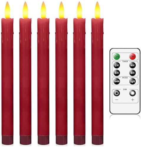 AiiBowy Led Kerzen mit Frnbedienung [6er Set ] Flammenlose Kerze, LED Echtwachskerzen, LED stabkerzen, Batteriebetriebene mit 3D Flamme, Led Fensterkerzen, Home Deko Weihnachten Party, Rot