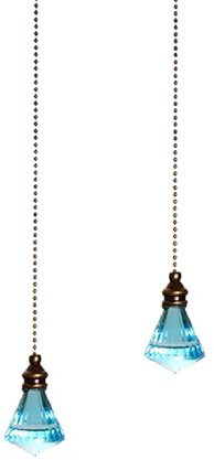 2 Pcs Light Pull Chain, 50cm Crystal Pull Chain Extension, Decorative Pendant Light Pull Cord for Ceiling Fans Bathroom Bedroom Light, Light Blue