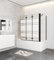 Aica Sanitär Badewannenaufsatz Eck Duschwand Badewanne 3-tlg.Faltwand mit Seitewand 6mm Nano Glas,H140cm,140x80cm,Schwarz Rahmens,Streifenglas