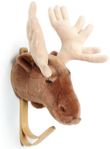 Generisch Wild and Soft - WS5070 - Kleiderhaken, Tierkopf, Elch, Plüsch, mit Aufhänger, 23cm x 23cm x 13cm