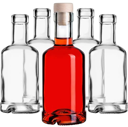 KADAX Bottiglie di vetro con tappo di sughero, 250 ml, 5 pezzi, piccole bottiglie per riempire liquori, bottiglie di vino, bottiglie vuote di liquore in vetro, bottiglie di liquore