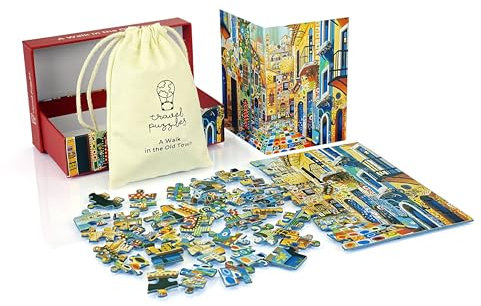 Travel Puzzles – A Walk in the Old Town – Puzzle da Viaggio Compatto e Portatile – 88 pezzi – puzzle adulti e ragazzi da 14 anni