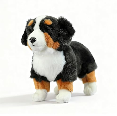 PuffPurrs Lebensechtes Berner Sennenhund Plüschtier, Realistischer Berner Teddy, Süßes dreifarbiges Fell Hund Kissen-Geschenk, 23 cm