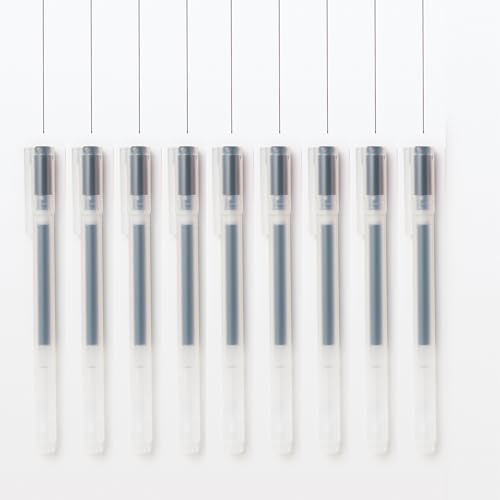 MUJI Gel-Tinten-Kugelschreiber, Set mit 10 Stück, transparenter Schaft mit Kappe. (Schwarz, 0,5 mm)