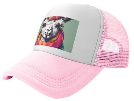 Baseballkappe mit Lama-in-Schal-Druck, personalisierbar, Netzrücken, lustige Papa-Cap, lässige Trucker-Hüte für Erwachsene, Schwarz, rose, Einheitsgröße