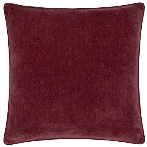 Yard Heavy Chenille Feather Filled Cushion (Beetroot, 50 x 50 cm) | Soft Velvet Piped Decorative Cushion