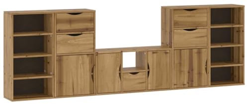 5-TLG. Wohnwand ODDA aus Massivholz Kiefer mit Honigwachs-Finish & Stauraum – Perfekt für Wohnzimmer & kleine Räume