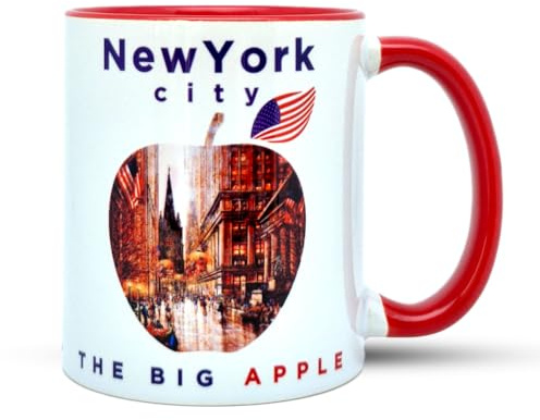DESSAPT Arts - Mug Artistique Guy Dessapt - New York The Big Apple - Design Panoramique en Céramique - 325 ml (Rouge)
