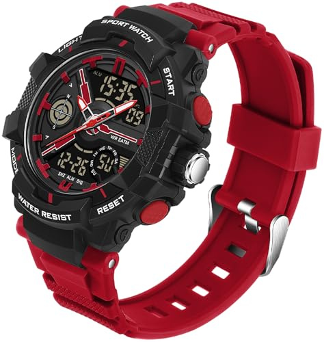 findtime Uhren für Herren Jungen Kinder, Analog Digital Quarz Orange Armbanduhr mit Alarm/Stoppuhr/Zwei Zeitzonen/LED 5 ATM Wasserdicht Sportuhren für Männer