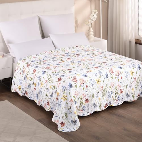 Delindo Lifestyle Tagesdecke Verona mit Blumenmuster, Bettüberwurf für Doppelbett, Gesteppt, 220x240 cm