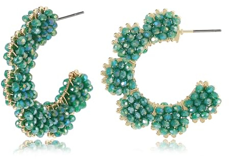 Bunte Perlen Creolen Damen C-förmige Boho Ohrringe Handgemacht Optik Leichte Sommer Statement Ohrringe Hypoallergen Schmuck Geschenk
