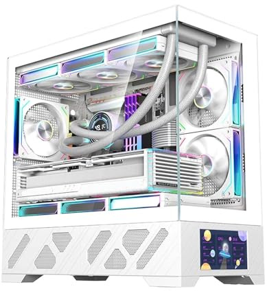 WJCOOLMAN Qianxi MATX Gaming Computer Case - W/Secondary Display Panel, 360 Water Cooling & M-ATX Motherboard Support(LCD screen White,Case and fan)