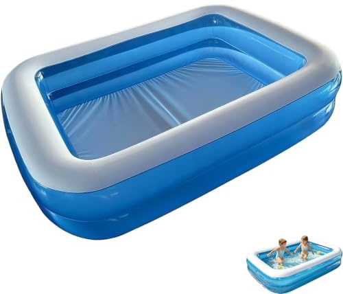 Piscine Gonflable, Piscine Gonflable Familiale Rectangulaire, 200x150x50cm, Anti-éclatement, Spacieuse, pour Jardin, Terrasse et Moments de Fraîcheur