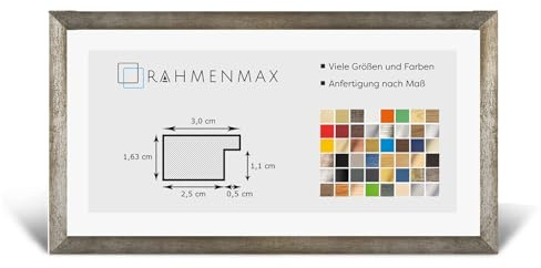 RahmenMax® Morena Bilderrahmen Holz 25x56 cm zum Aufhängen/Bilderrahmen Maßanfertigung möglich/MDF Posterrahmen/Bilder Rahmen in Vintage Metall mit 1mm klarem Acrylglas/Puzzle Rahmen