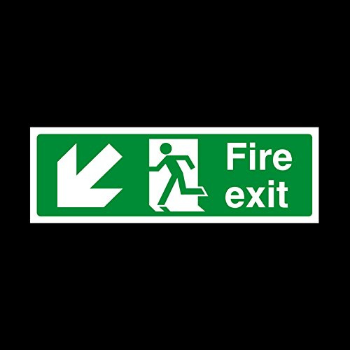 10x Fire Exit Arrow Left Down Sign 300mm x 100mm - Self Adhesive Sticker