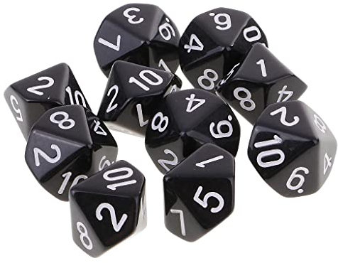 Sharplace 10 Stück DND Würfel für Rollenspiele, Polyedrische Würfel Dungeon and Dragons, Tischspielwürfel, 16 mm Acrylwürfel Puzzle Brettspielwürfel für Pathfinder DND RPG MTG D&D D10, Schwarz