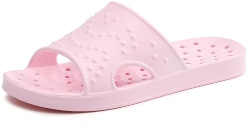 shevalues Shower Shoes for Women Men with Arch Support Quick Drying Pool Slides Lightweight Beach Sandals with Drain Holes, Pink 8-9 Women / 6.5-7.5 Men