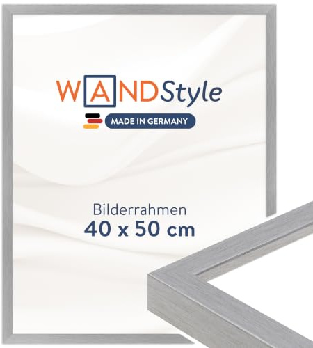 WANDStyle Bilderrahmen 40x50 Silber, moderner Bilderrahmen Holz 40x50 cm | Hochwertiger Holzbilderrahmen, Posterrahmen zum Aufhängen, Rahmen 50x40 cm, Fotorahmen H950 - Made in Germany
