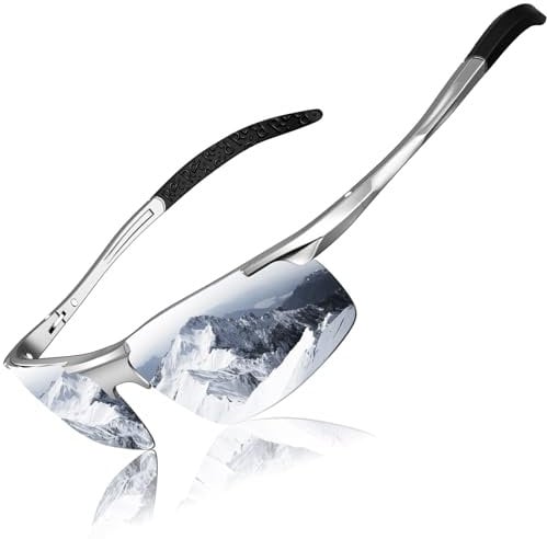 DADA-PRO Polarised Sunglasses Mens Running Driving Cycling Sports Wrap Around Sun Glasses Designer UV400 Protection Mirrored Shades for Fishing Hiking (Silver)