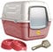 CatCentre Pink Large Hooded Luxury Cat Litter Tray & Gusto Food Water Bowls Bundle
