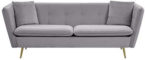 Beliani 3-Sitzer Sofa Samtstoff grau mit 2 Dekokissen Metallbeine Glamour Look Frederica