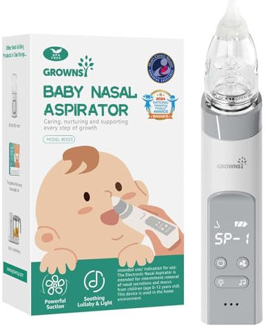 GROWNSY Nasal Aspirator for Baby, Electric Baby Nose Sucker with Larger Suction Chamber and More Powerful Suction, Automatic Nose Cleaner with Music and Light Soothing Function
