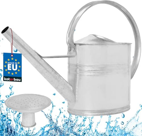 KOTARBAU® Regadera 10 litros de Acero Galvanizado Regadera Jardin Ovalada Accesorio de Jardinería para Regar Plantas Regadera con Alcachofa Extraíble Mango Ergonómico Regadera Metal