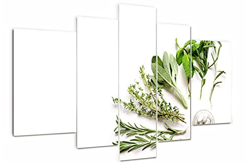 Tulup Glasbild 170x100cm 5 Teile Wandbild Wandkunst Gehärtetem Sicherheitsglas Küche & Wohnzimmer Akrylglas - Kräuter
