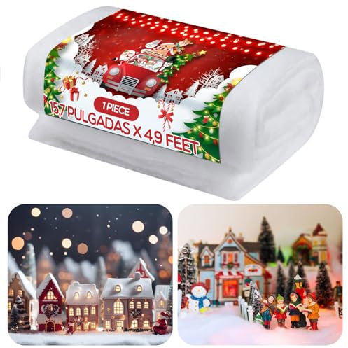 BBTO Weihnachten Schneedecken Set Künstliche Schneematte für Weihnachten Dorf Hintergrund Dekorationen (1 Stück, 15,7 Zoll x 4,9 Feet)
