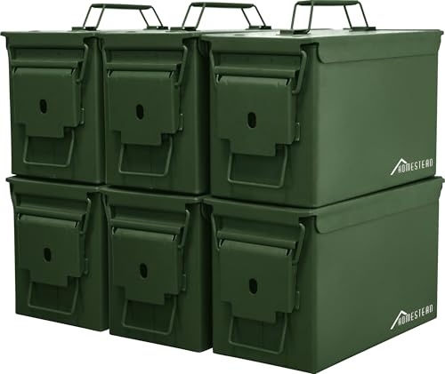 HOMESTEAD 50 Cal militär ammunitionslåda i stål, M2A1, lufttät och vattentät ammunitionslåda för förvaring (6-pack grön)