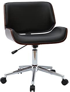 Miliboo Chaise de Bureau à roulettes Design Noir, Bois foncé Noyer et Acier chromé RUBBENS