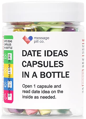 MESSAGE PILL CO. Date Ideas Capsules in a Bottle (50pcs) - Bridal Shower Gift and Registry Wedding Gifts. Anniversary, Dating, Newlyweds or Long Time Married Couples Gifts