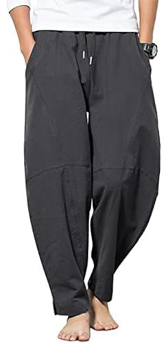 YAOBAOLE Linen Trousers Mens Loose Fit Yoga Trousers for Men UK Dark Gray 2XL