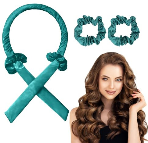 URAQT Heatless Hair Curler Band, Silk Hair Curler Ribbon, Rutschfest Heatless Lockenwickler, Hair Lockenstab Hair Rollers für DIY-Styling, Locken Ohne Hitze Band mit Scrunchies für Lange Haare (Blau)