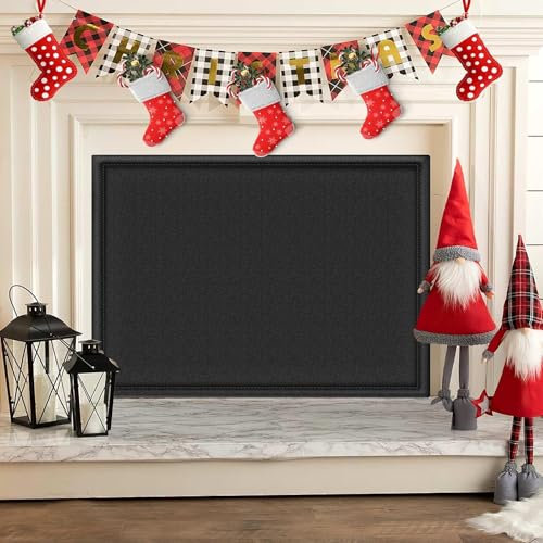 CADARA Fireplace Blocker Blanket Stops Heat Loss, Magnetic Fireplace Draft Stopper, Indoor Fire Place Draft Cover with Hook and Loop Tapes, Cold Air Blocker Save Energy, Black 33 W x 29 H